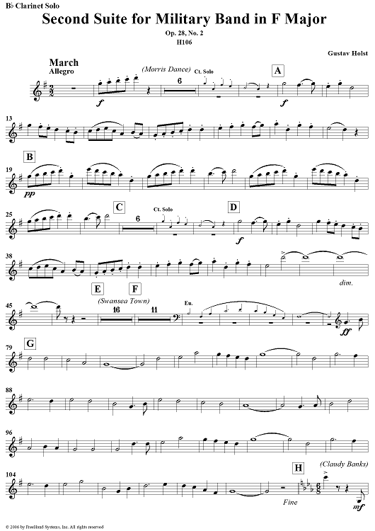 Second Suite in F - Clarinet in B-flat