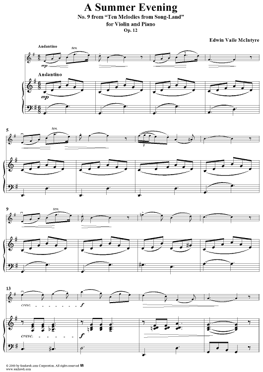 Ten Melodies from Song-Land, Op. 12, No. 9, A Summer Evening