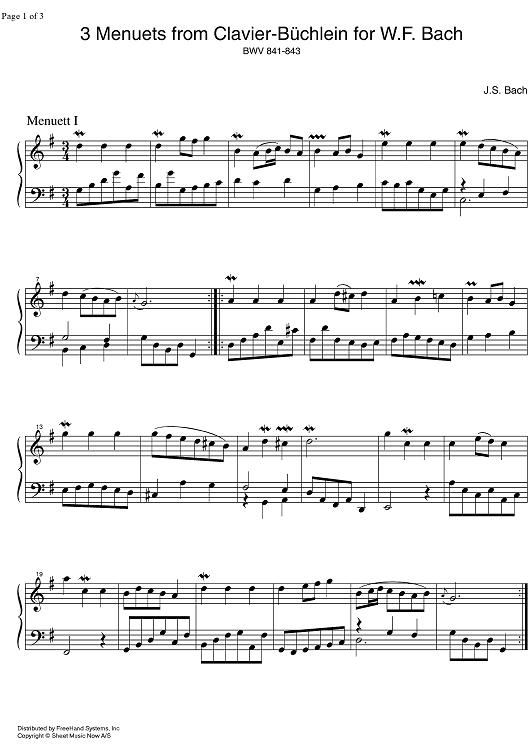 3 Minuets from Clavier-Büchlein for W.F. Bach - BWV 841, 842 and 843