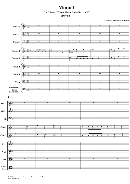 Minuet - No. 7 from "Water Music Suite No. 1 in F" - HWV348 - Score