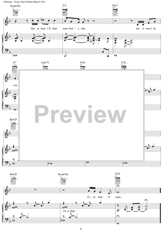 Every Time It Rains" Sheet Music by Randy Newman for Piano/Vocal/Chords