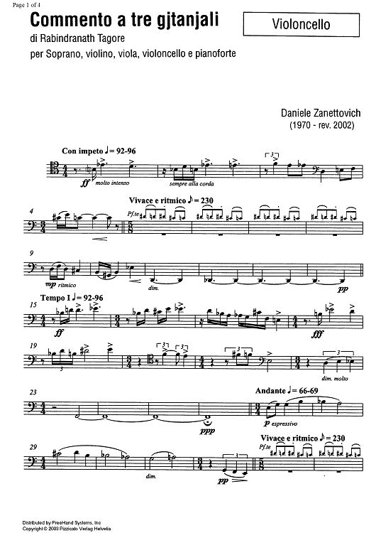 Commento a tre gjtanjali - Cello