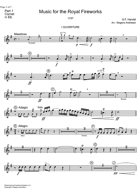 Music for the Royal Fireworks HWV 351 - E-flat Cornet