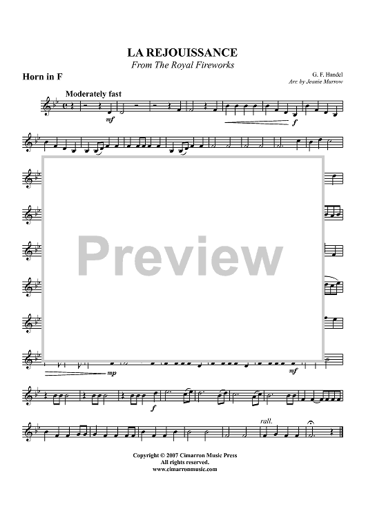 La Rejouissance from The Royal Fireworks - Horn in F