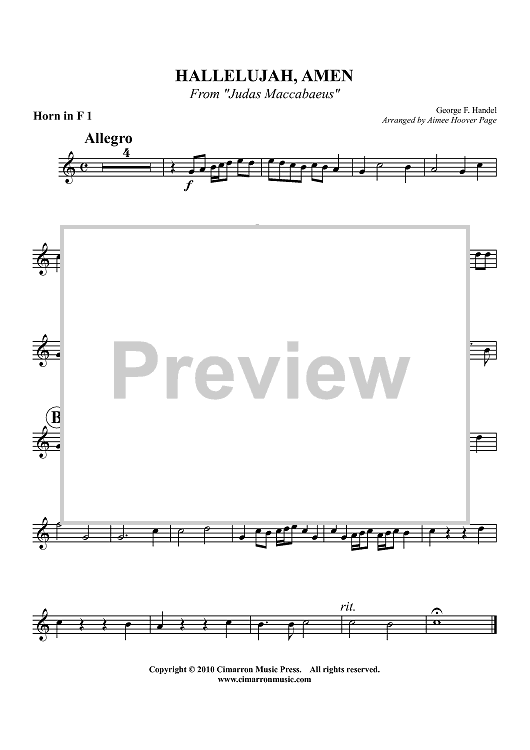 Hallelujah, Amen - From "Judas Maccabaeus" - Horn in F 1