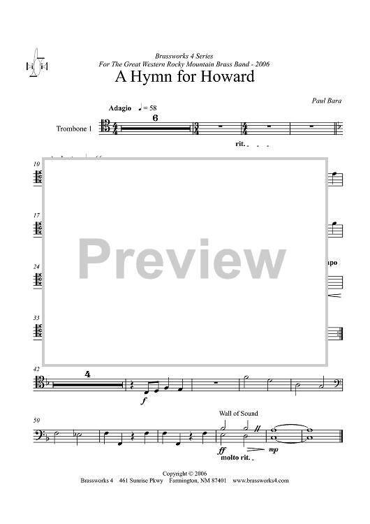 A Hymn for Howard - Trombone 1
