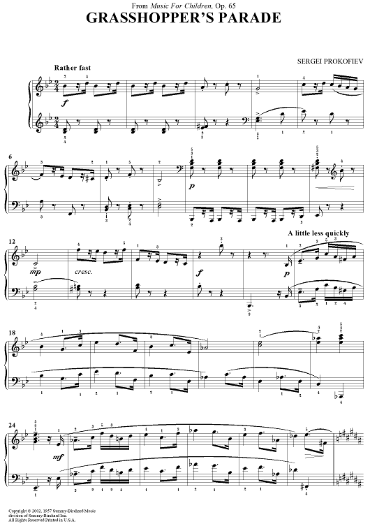 Grasshopper's Parade - From 'Music For Children, Op. 65'