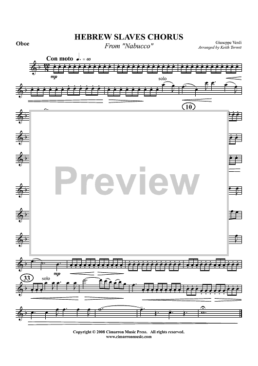 Hebrew Slaves Chorus - from "Nabucco" - Oboe