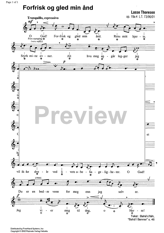 Forfrisk og gled min aand (No. 4 from Helligkvad Op.19a) - Score and Parts