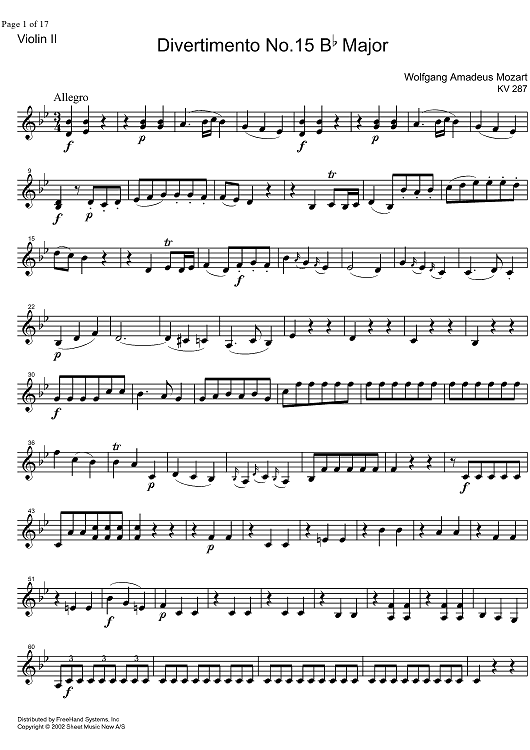 Divertimento No.15 Bb Major KV287 - Violin 2
