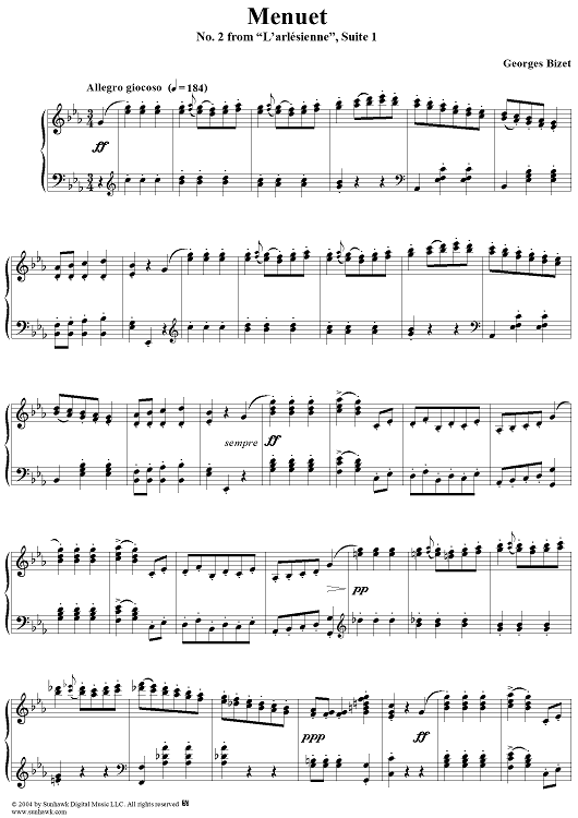 Menuet, No. 2 from "L'arlésienne", Suite 1