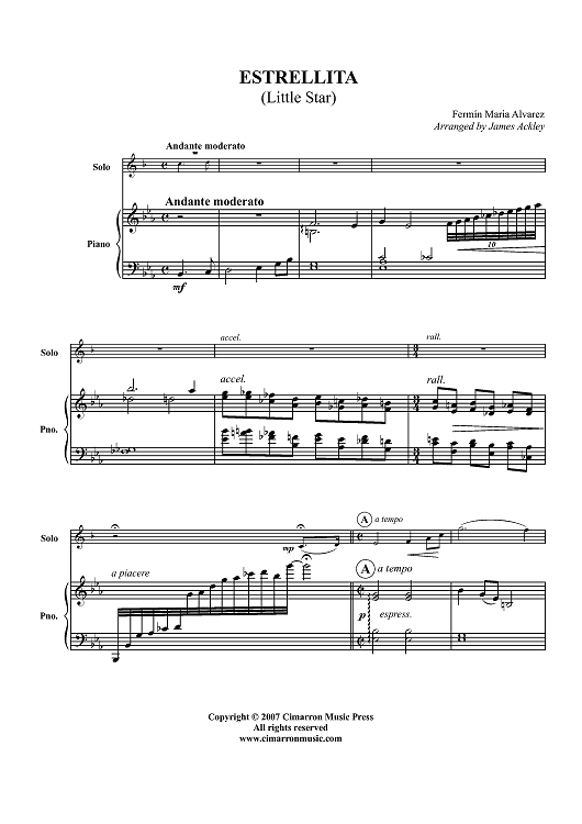 Estrellita (Little Star) - Piano Score