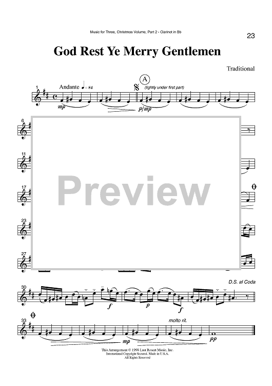 God Rest Ye Merry Gentlemen - Part 2 Clarinet in Bb