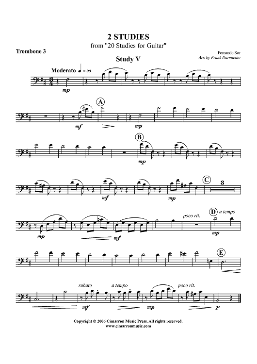 2 Studies from "20 Studies for Guitar" - Trombone 3