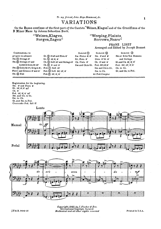 Joseph Bonnet Variations on Weinen, Klagen by Liszt