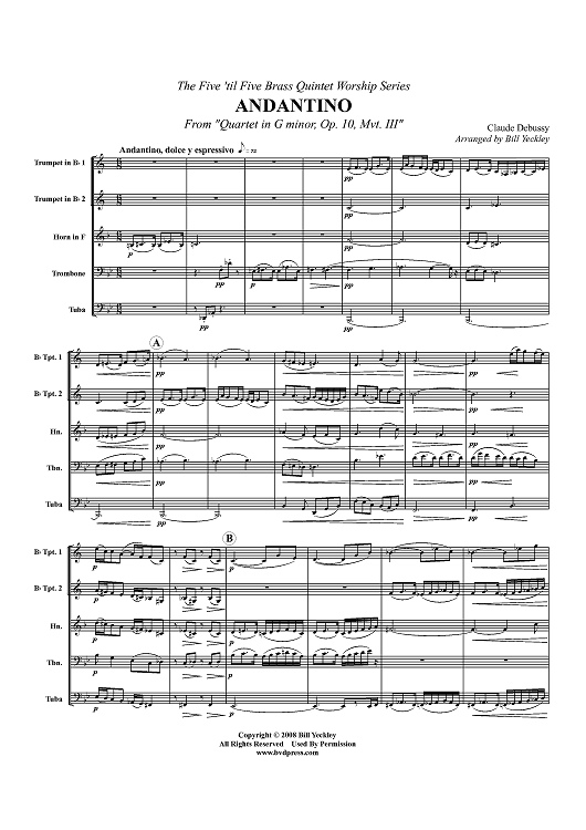 Andantino - From "Quartet in G minor, Op. 10, Mvt. III" - Score