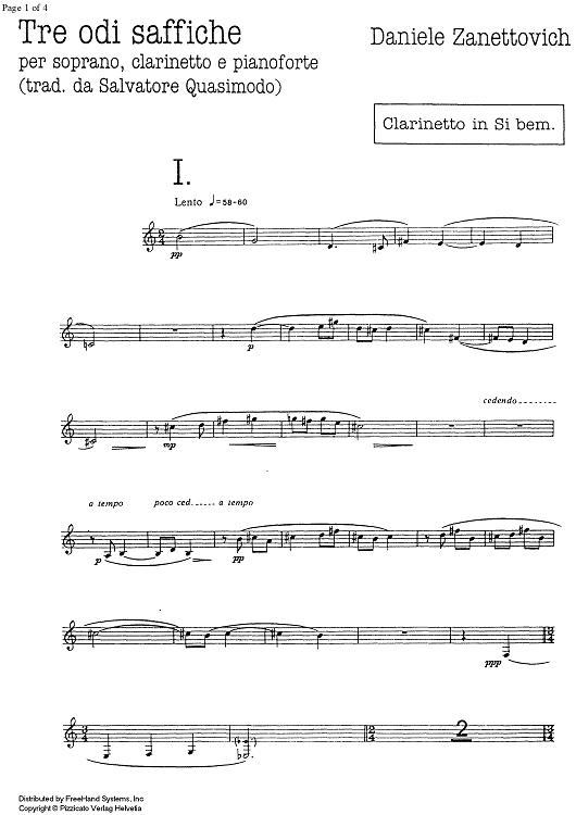 Tre odi saffiche - Clarinet