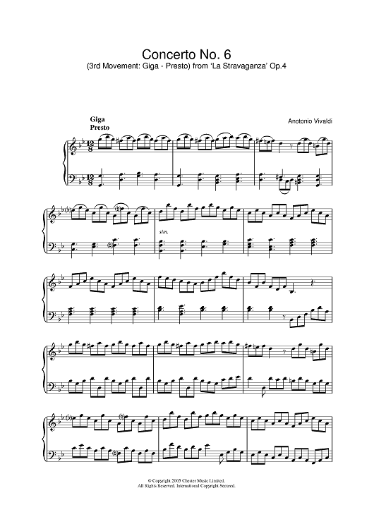 Giga, Presto) from 'La Stravaganza' Op.4