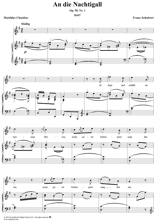 An die Nachtigall, Op. 98, No. 1, D497