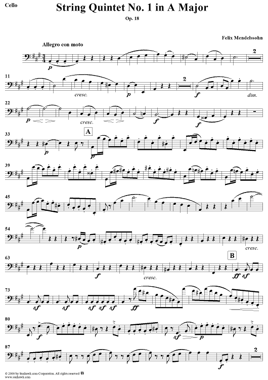 String Quintet No. 1 in A Major, Op. 18 - Cello