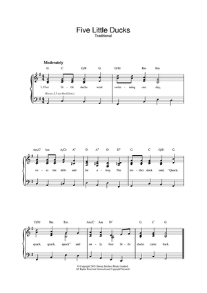 Five Little Ducks" Sheet Music for Piano/Vocal/Chords - Sheet Music Now