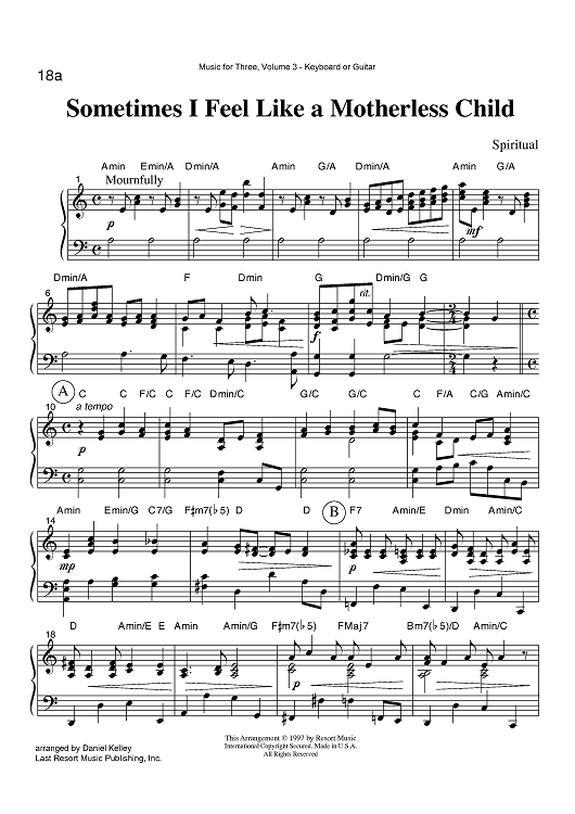 Sometimes I Feel Like a Motherless Child - Keyboard or Guitar