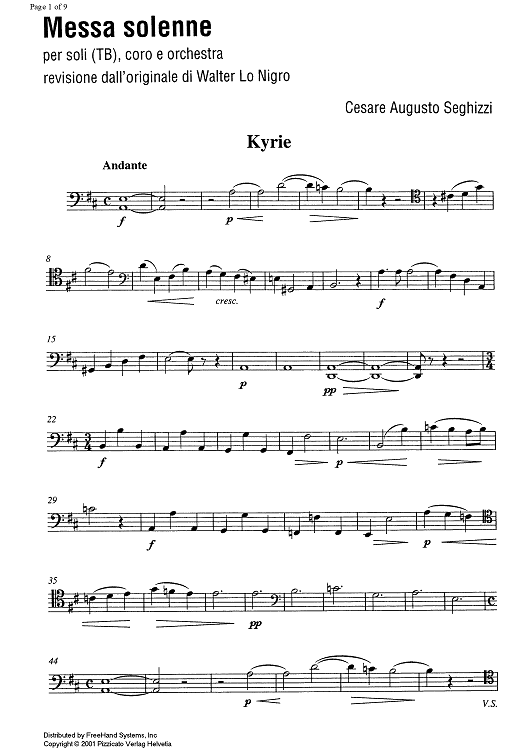 Messe solenne [set of parts] - Cello