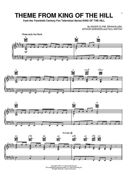 Theme From King Of The Hill Sheet Music, Roger Clyne