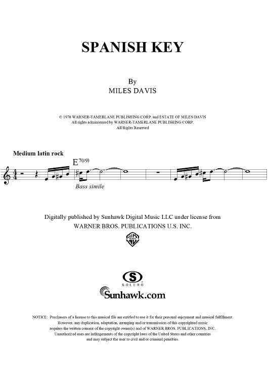 Spanish Key" Sheet Music by Miles Davis for Lead Sheet