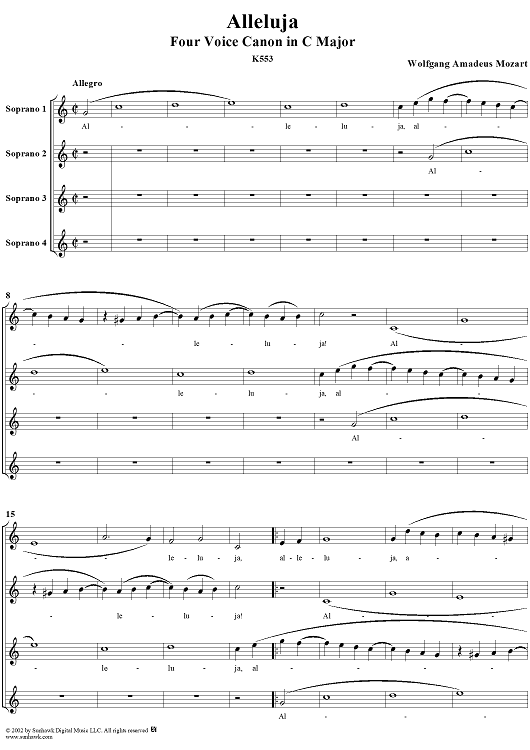 Alleluja, four voice canon in C Major, K553