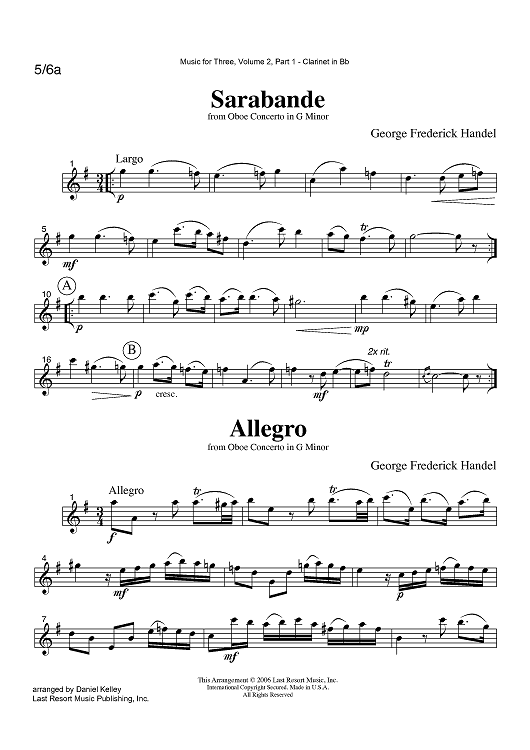 Sarabande & Allegro from Oboe Concerto in G Minor - Part 1 Clarinet in Bb