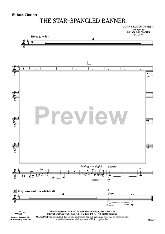 The Star-Spangled Banner - Bb Bass Clarinet