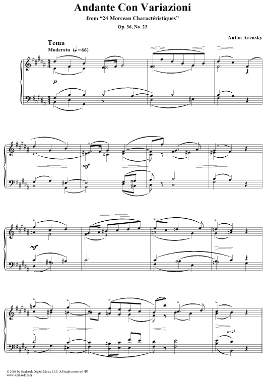 Andante Con Vahiazioni, No. 23 from "Twenty Four Morceau Characteristiques", Op. 36