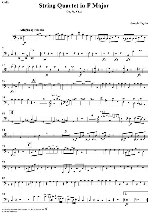 String Quartet in F Major, Op. 74, No. 2 - Cello