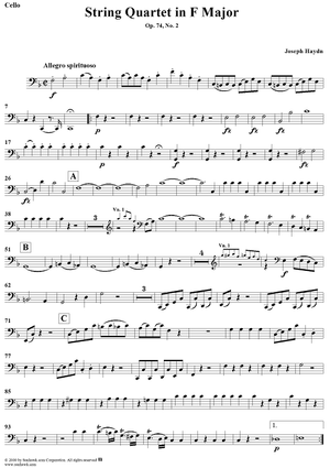 String Quartet in F Major, Op. 74, No. 2 - Cello