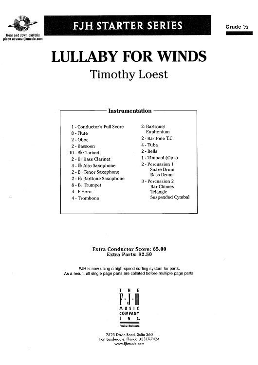 Lullaby for Winds - Score Cover