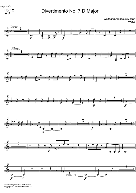 Divertimento No. 7 D Major KV205 - Horn in D 2