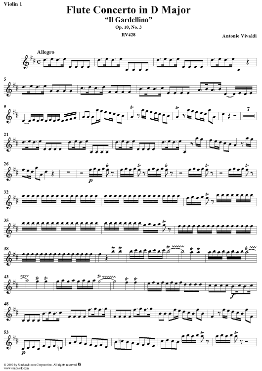 Flute Concerto in D Major ("Il Gardellino"), op. 10, no. 3 - Violin 1