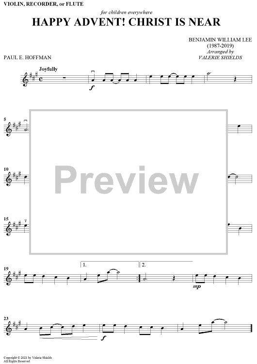 Happy Advent!  Christ Is Near - Violin, Recorder or Flute