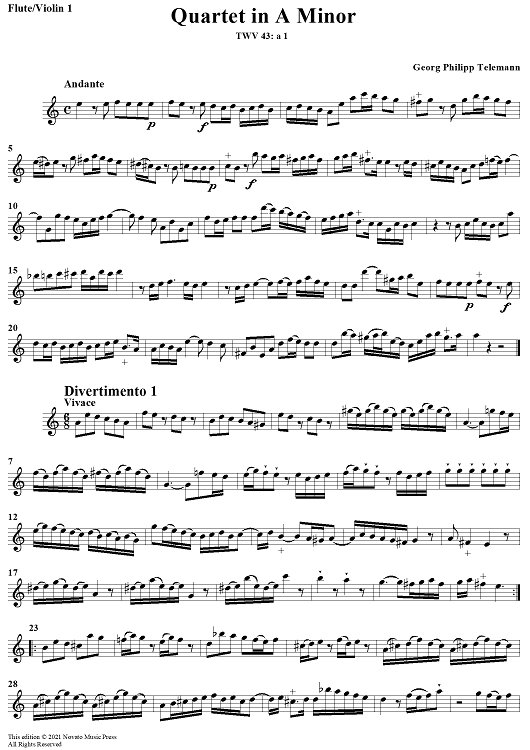 Quartet in A minor - Flute 1/Violin 1