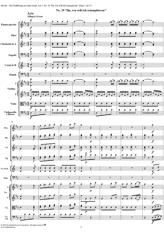 "Die Entführung aus dem Serail", Act 3, No. 19 "Ha, wie will ich triumphieren" - Full Score