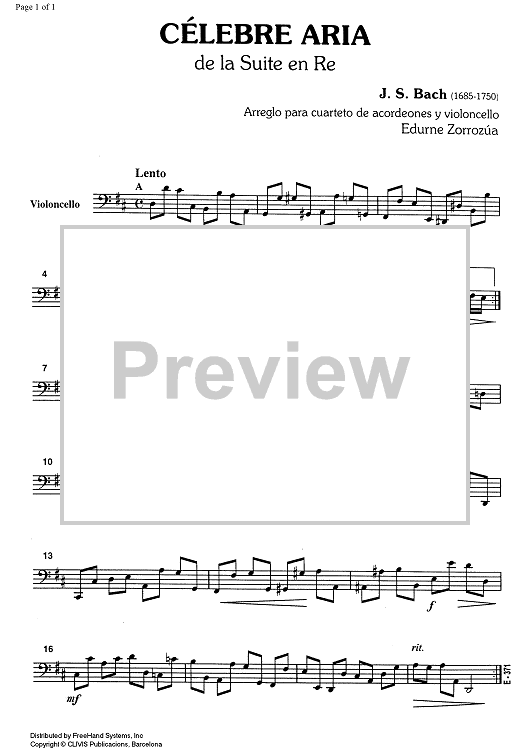 Famous Air from the Suite in D Major - Cello