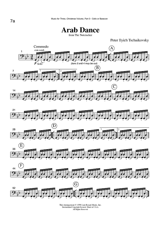 Arab Dance from The Nutcracker - Part 3 Cello or Bassoon