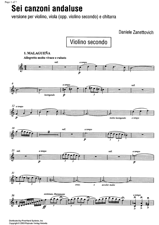 6 canzoni andaluse (6 andalusian songs) - Violin 2