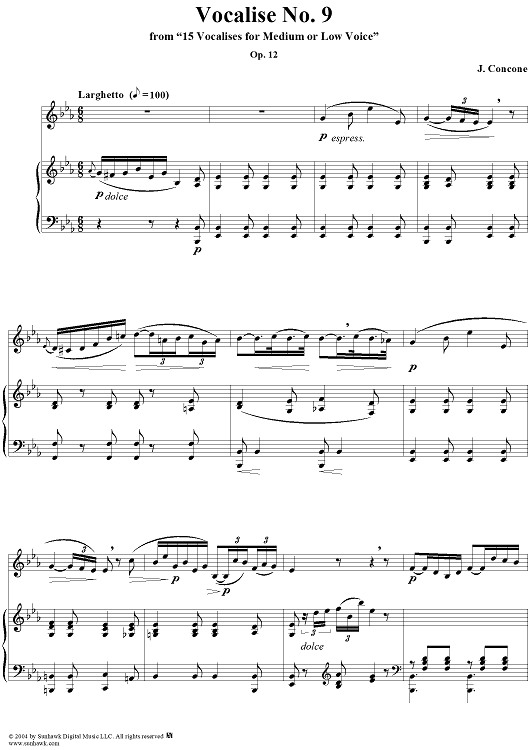 15 Vocalises for Medium or Low Voice, Op. 12: No. 9