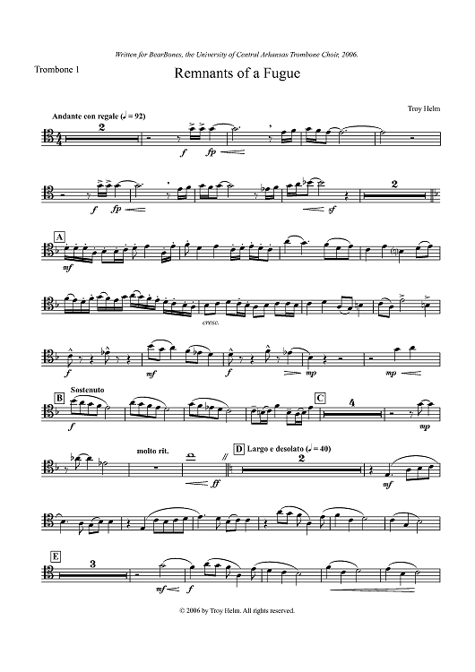 Remnants of a Fugue - Trombone 1
