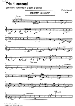 Trio di canzoni - Clarinet in B-flat