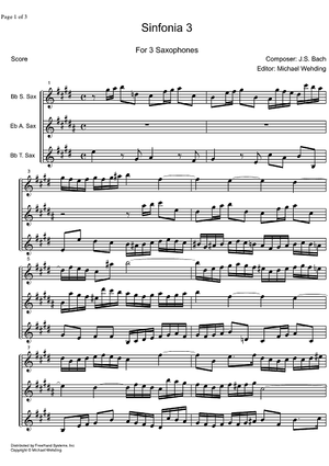Three Part Sinfonia No. 3 BWV 789 D Major - Score