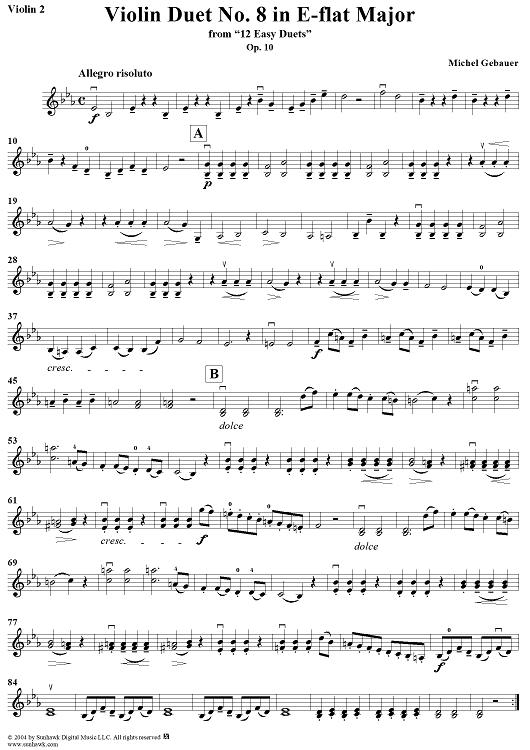 Violin Duet No. 8 in E-flat Major from "Twelve Easy Duets", Op. 10 - Violin 2