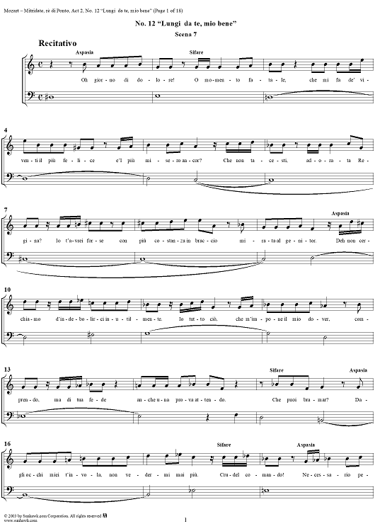 "Lungi da te, mio bene", No. 12 from "Mitridate, rè di Ponto", Act 2, K74a (K87) - Full Score